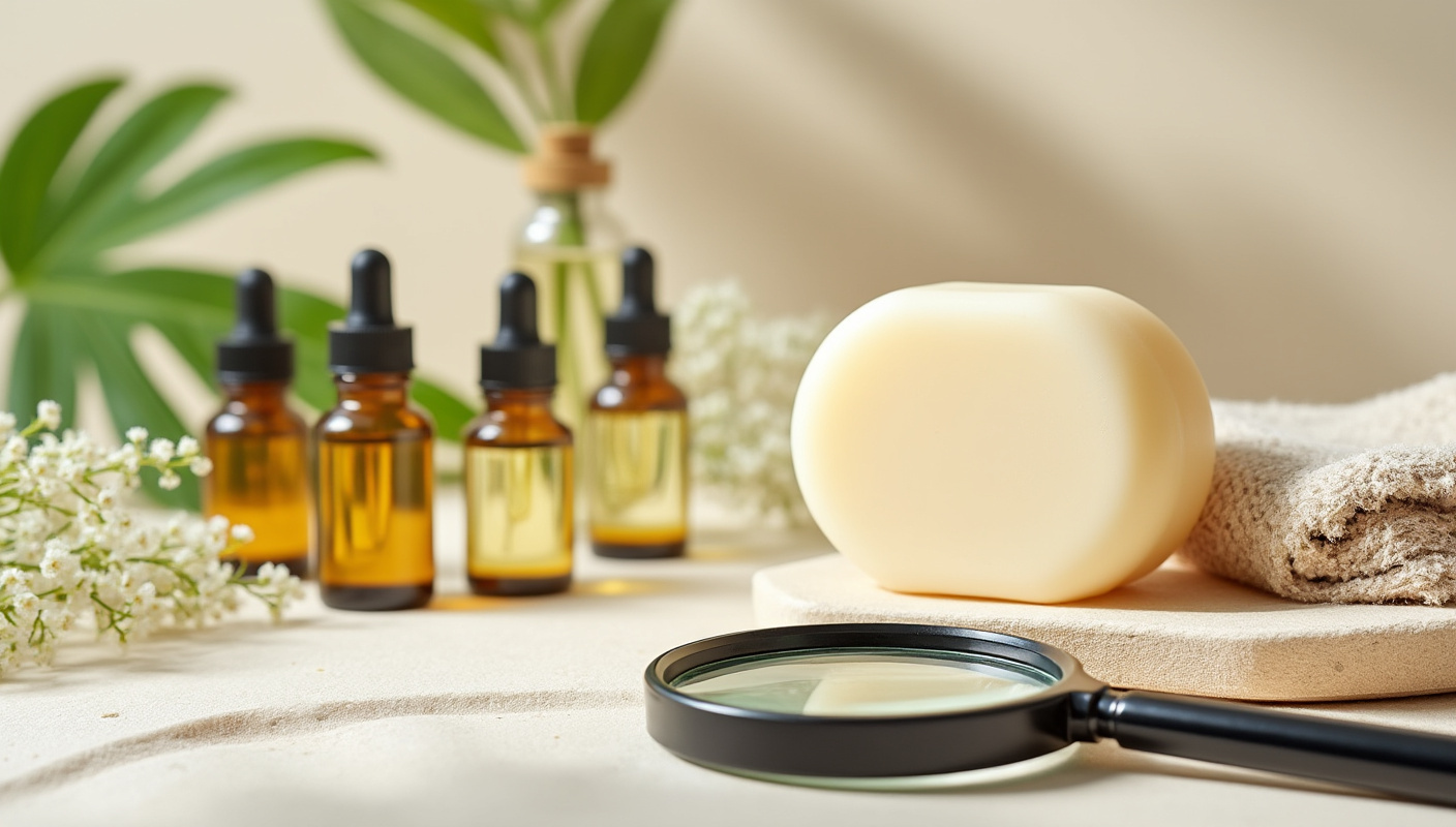 Zutatenliste eines festen Shampoos wird gelesen