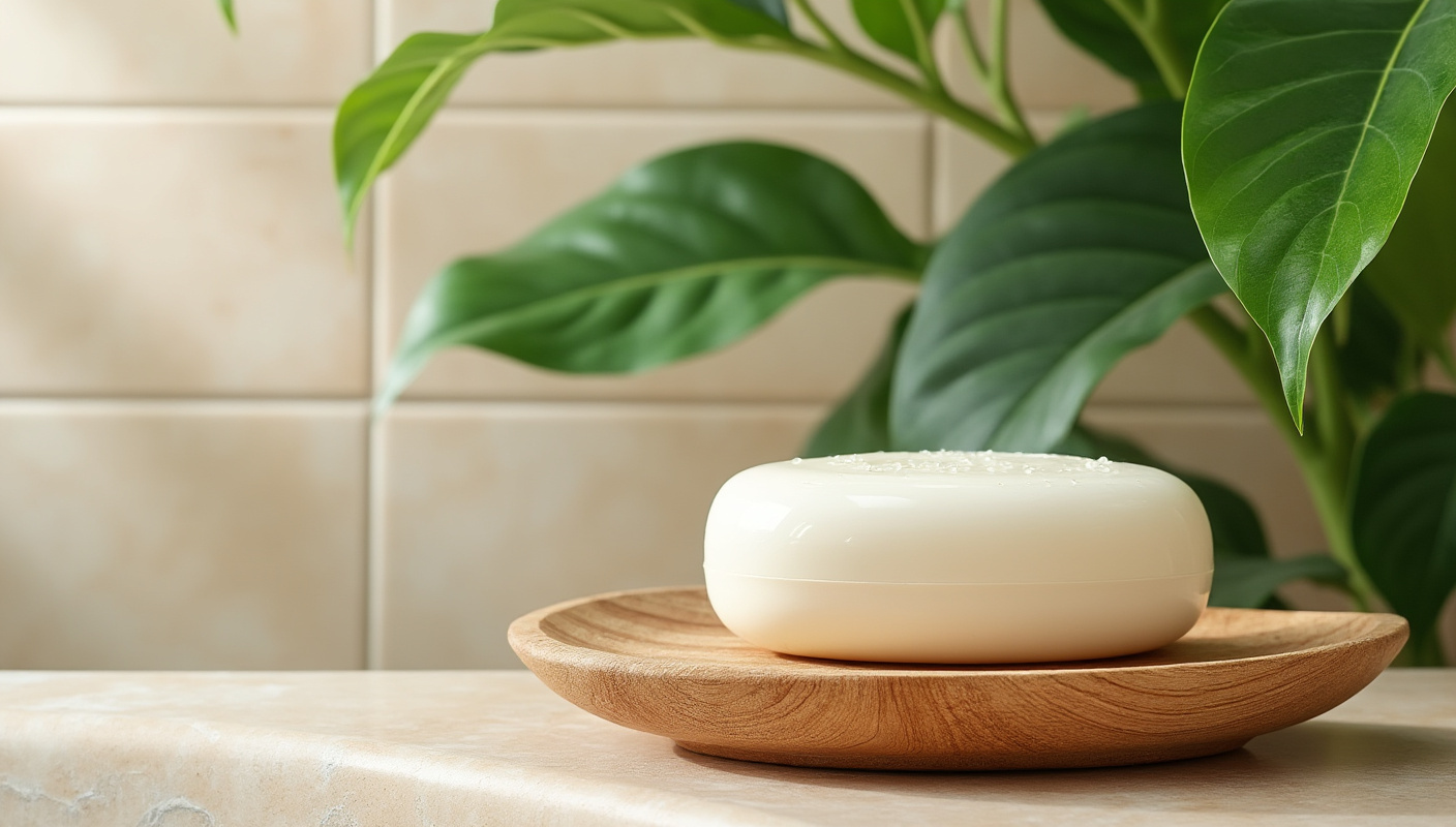 Feste Conditioner-Bars neben Handtuch im Bad